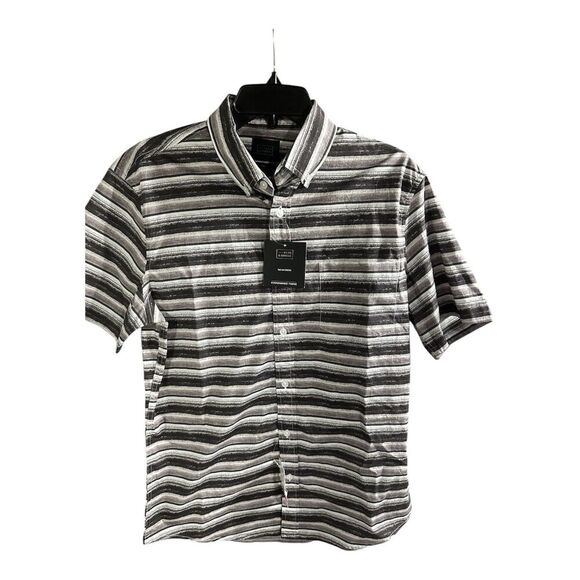14th and Union Men's Size M Shirt Short Sleeve Button Down Trim Fit‎ Black White - Picture 1 of 6